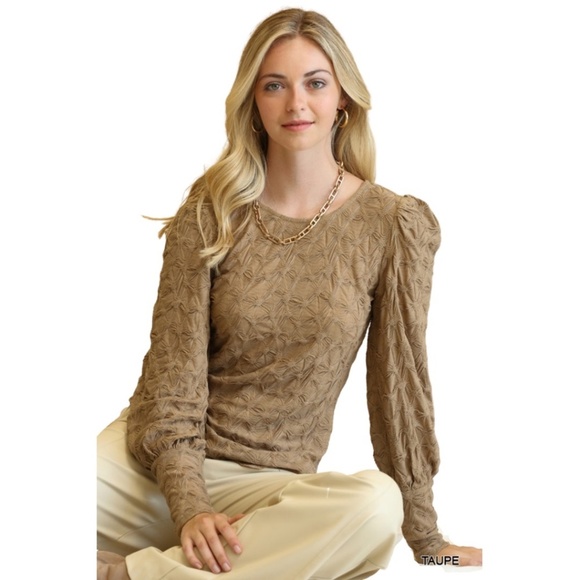 Two Elevens Boutique Tops - TAUPE Knit Puff Sleeve Top